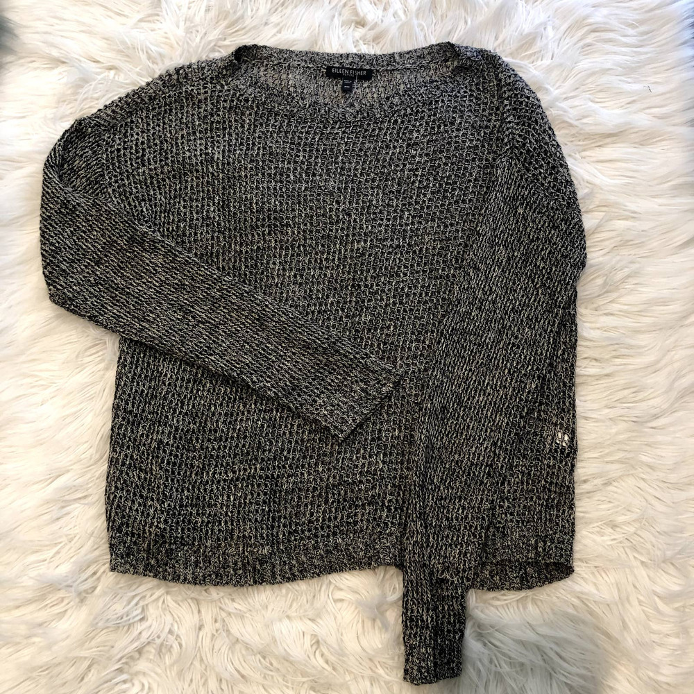 eileen fisher knit black white long sleeve petite size petite medium